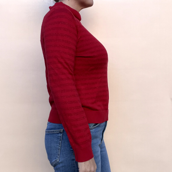 Charter Club Sweater Womens Medium Petite Red Striped Cotton Turtleneck Pullover - Picture 10 of 11